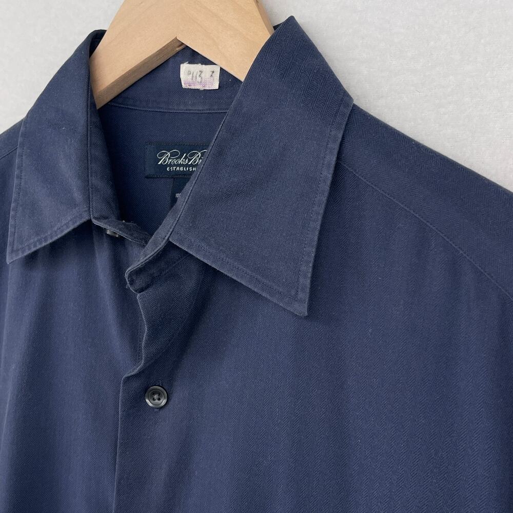 BROOKS BROTHERS Shirt Mens S Herringbone Twill Button Up Long Sleeve Cotton Blue